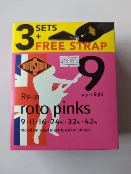 Rotosound Roto Pinks 9-42 Guitar Strings - 3 Pack