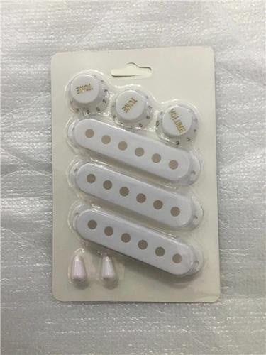 Strat SSS Pickup Cover, Switch Tip and Volume/Tone Knobs Set - White