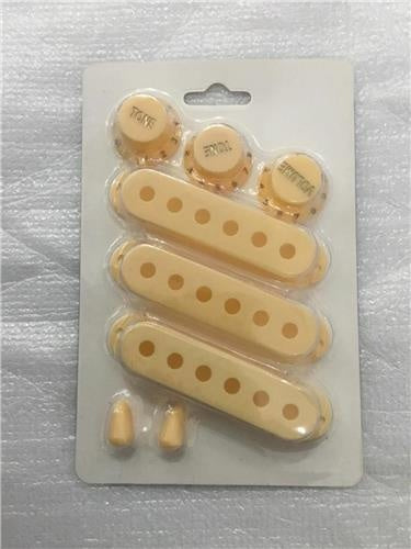 Strat SSS Pickup Cover, Switch Tip and Volume/Tone Knobs Set - Vintage Cream