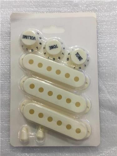 Strat SSS Pickup Cover, Switch Tip and Volume/Tone Knobs Set - Vintage White