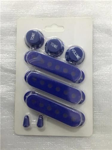 Strat SSS Pickup Cover, Switch Tip and Volume/Tone Knobs Set - Blue