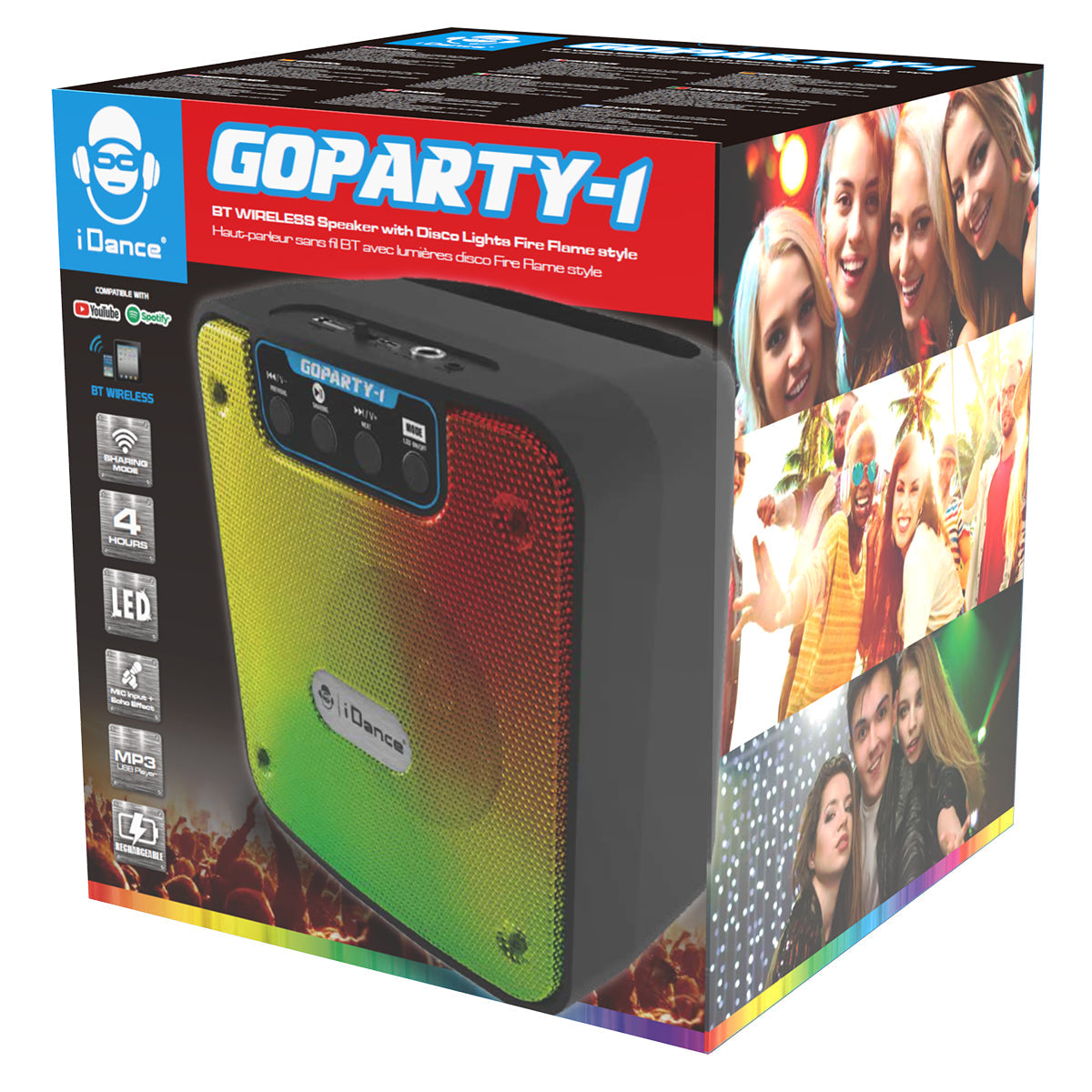 iDance GoParty 1 Rechargeable BT Wireless Speaker with Disco Lights